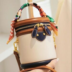 Cream and Brown Women's Handbag